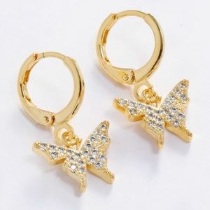 Sunning Silver and Gold Rhinestone Butterfly Round Drop Earrings 🦋